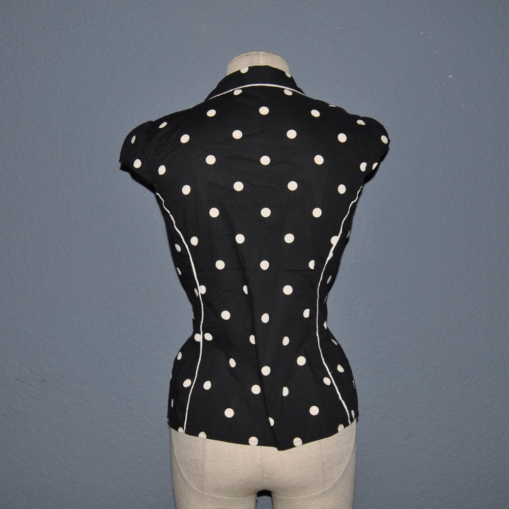 ANN TAYLOR Black Polka Dots Retro Blouse Top [C3] - Picture 3 of 6